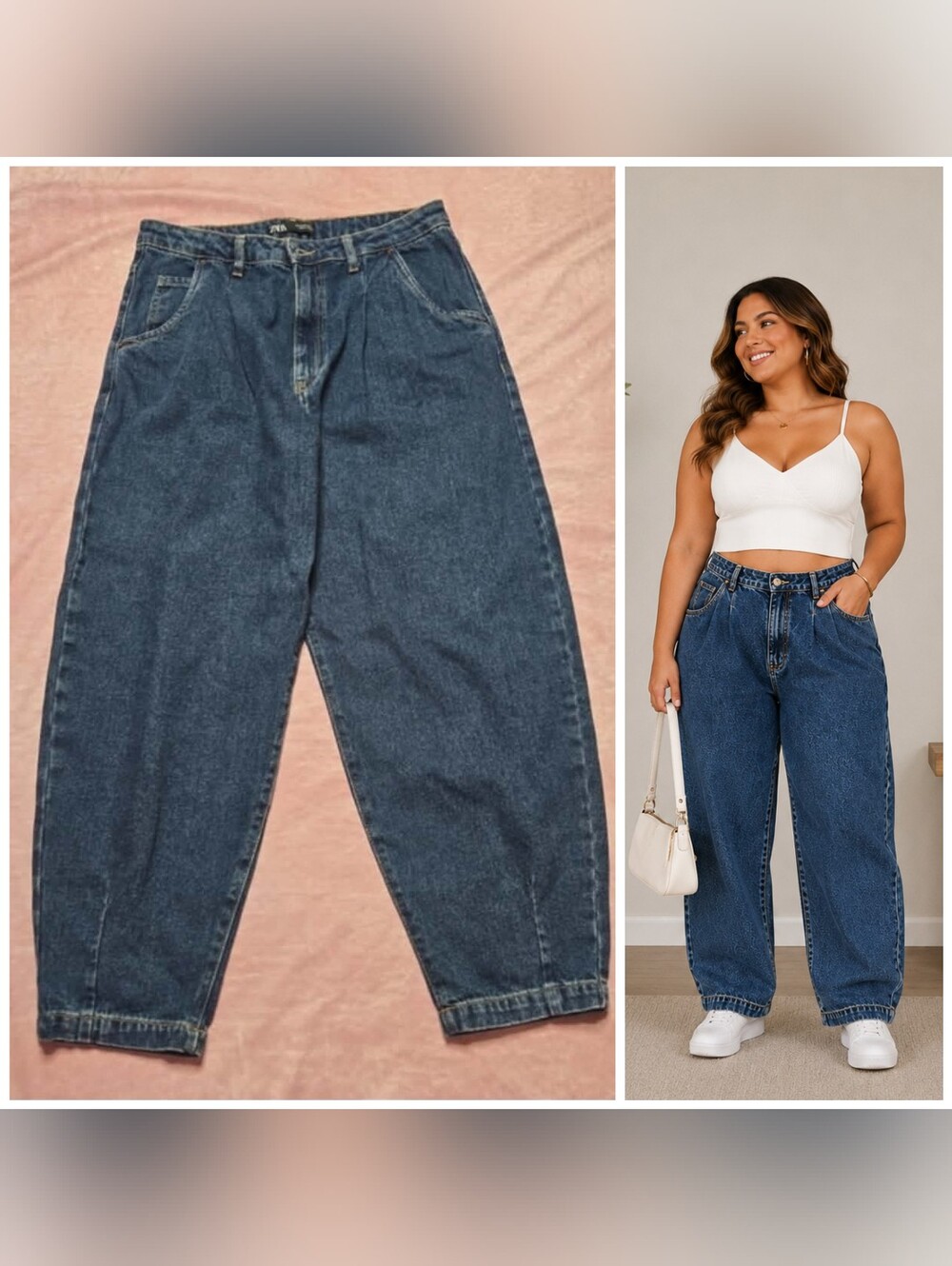 ZARA Tapered High-Rise Dark Wash Barrel Jeans Size 10 30x26